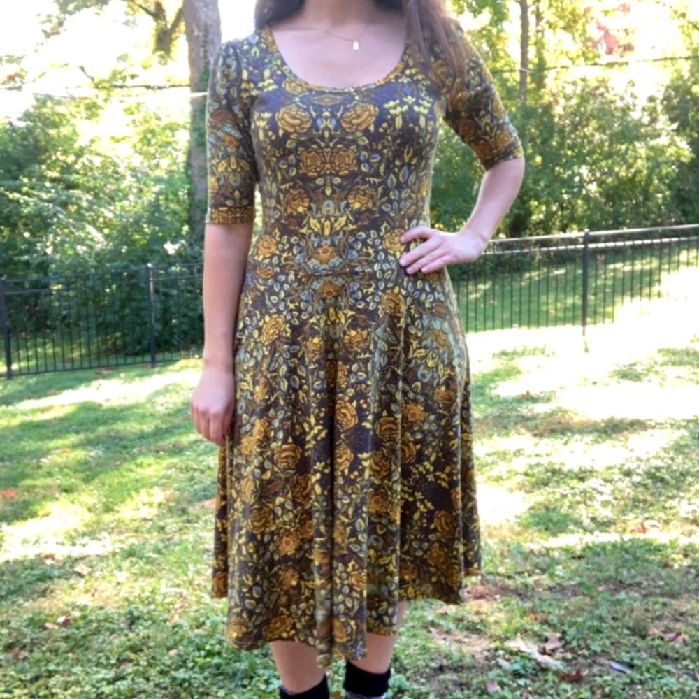 LuLaRoe Dress Large Yellow Nicole Midi